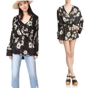 Free People Tuscan Dreams Black Floral Tunic Dress